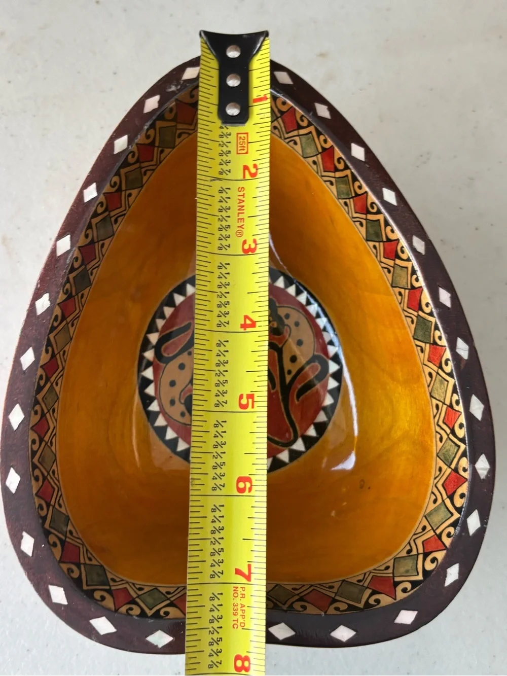 Hand Carved Wooden Bowl Mother of Pearl Inlay Animal Motif Tribal South Africa?